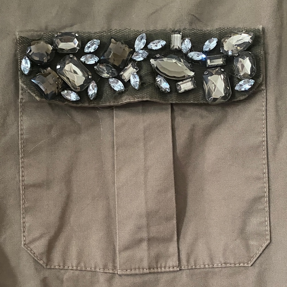 Zara Trafaluc Jeweled Utility Shacket Olive Green Military Jacket Large - Picture 4 of 10